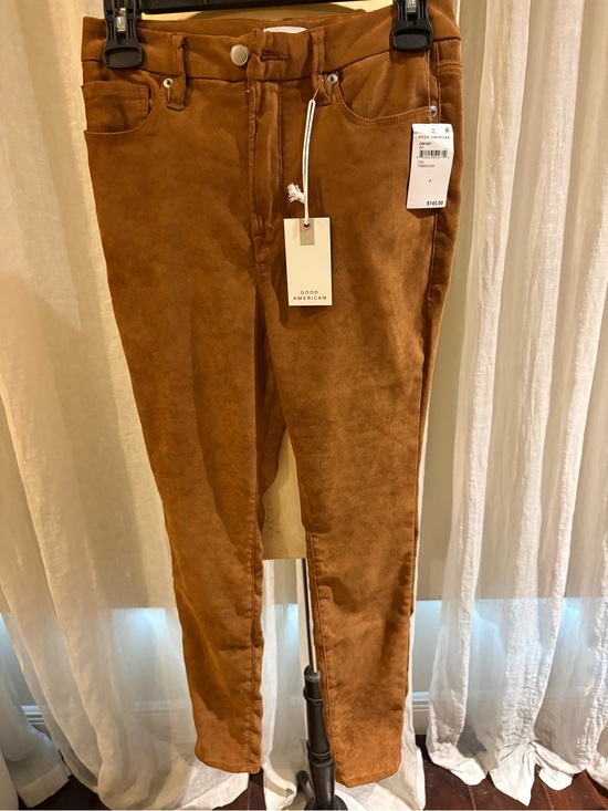 Good American Pants - Good American Cognac Brown Suede-Look High-Rise Skinny Pants